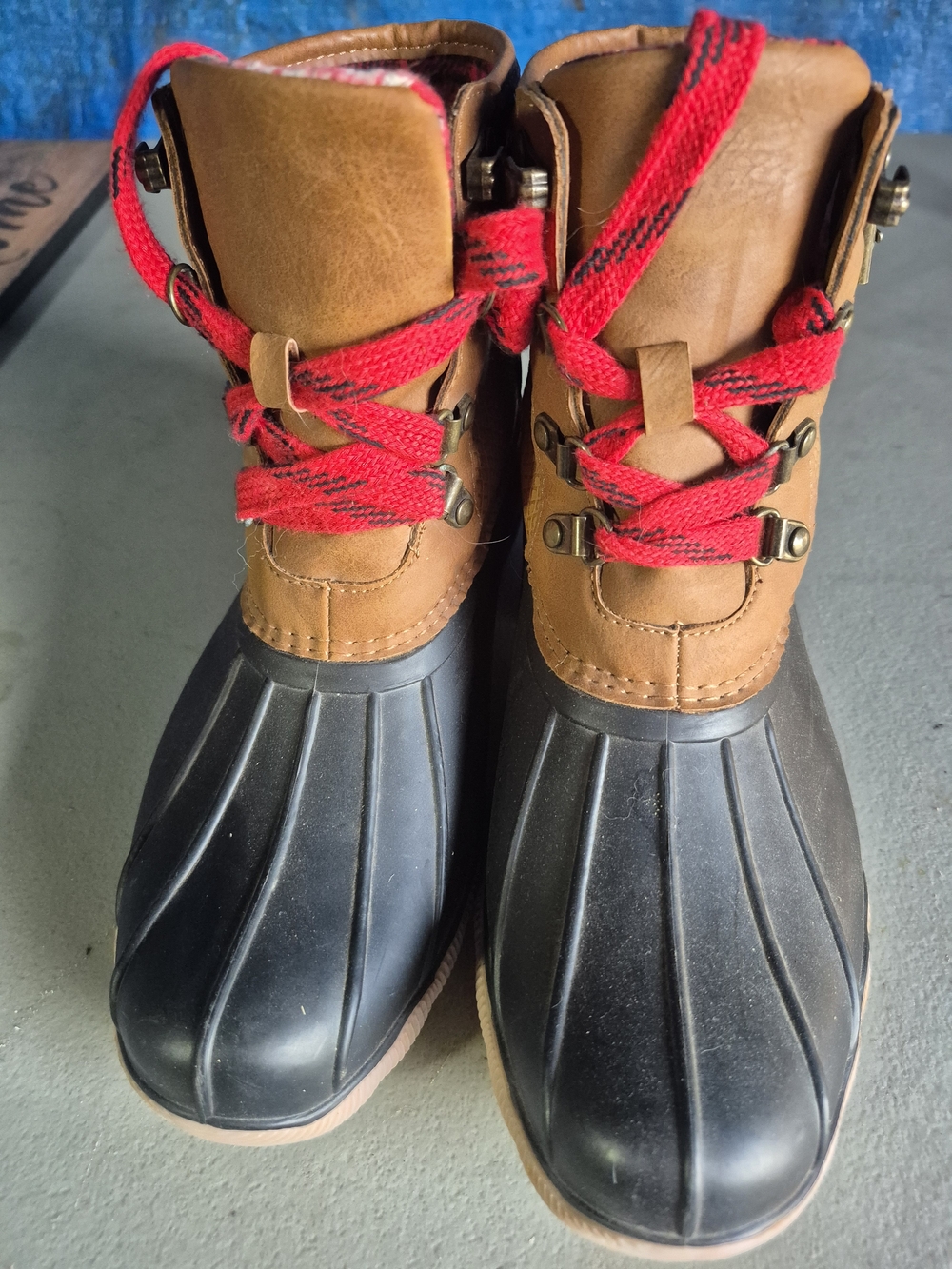 Maurices Brown and Black Duck Boots with Red Laces